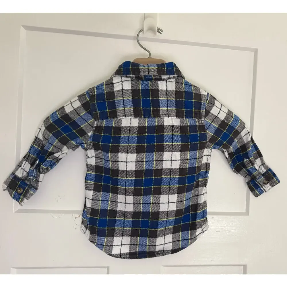 Gymboree Toddler‎ Size 18-24 Months Button Up Shirt Blue Black White Long Sleeve
